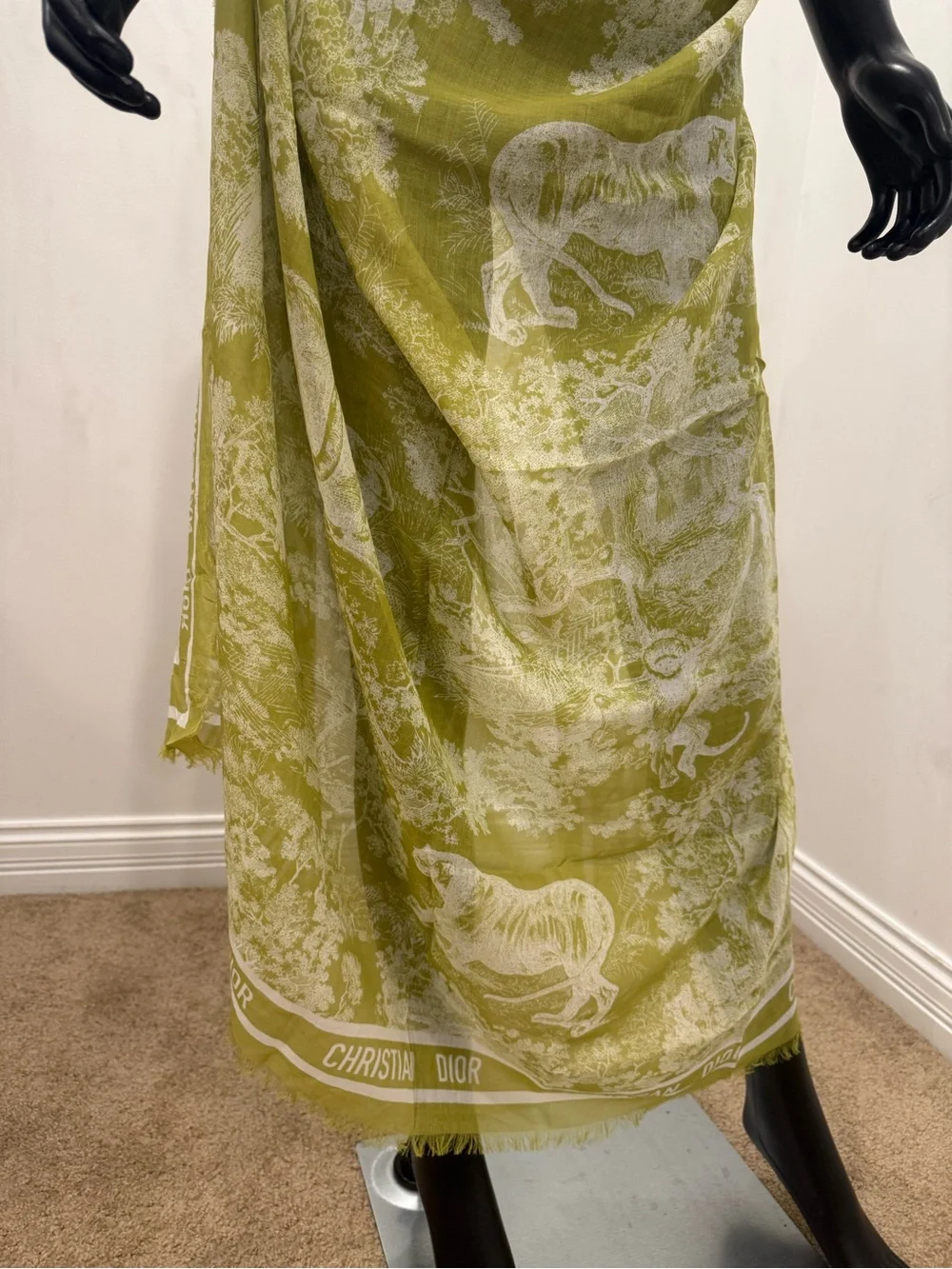Dior Dioriviera Toile de Jouy Green Cotton Pareo Shawl Scarf 53”x53” NEW